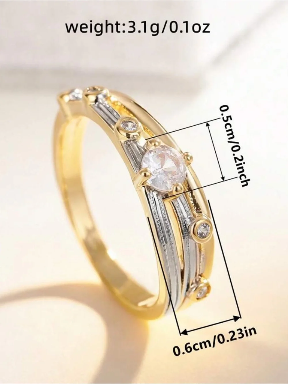 Luxury Gold Solitaire Ring with Round Cut Crystal Elegant Bridal Promise Ring